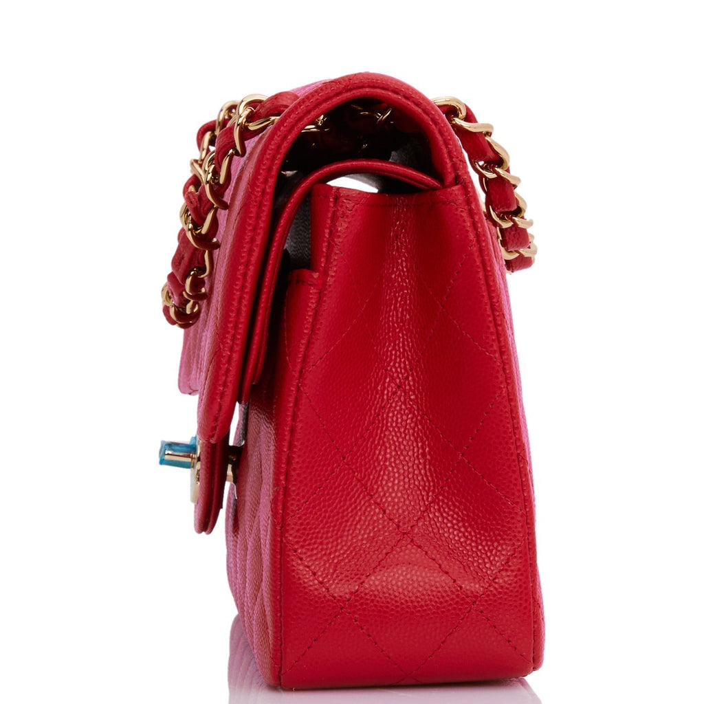 Chanel Small Classic Double Flap Red Caviar Light Gold Hardware