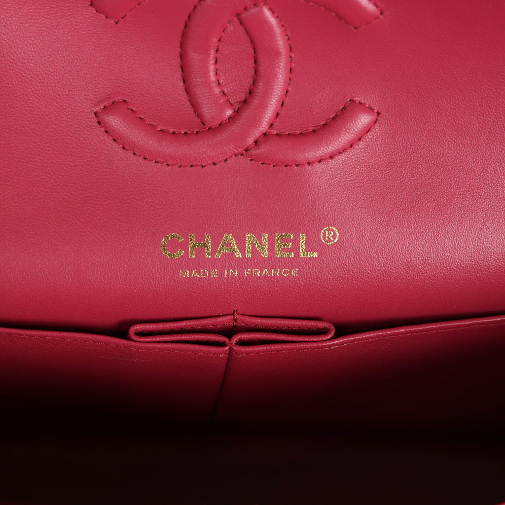 Chanel Small Classic Double Flap Dark Pink Caviar Light Gold Hardware