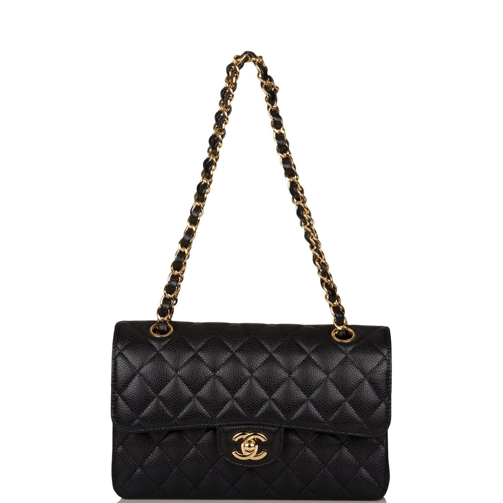 Chanel Black Quilted Caviar Small Classic Double Flap Bag Gold Hardware