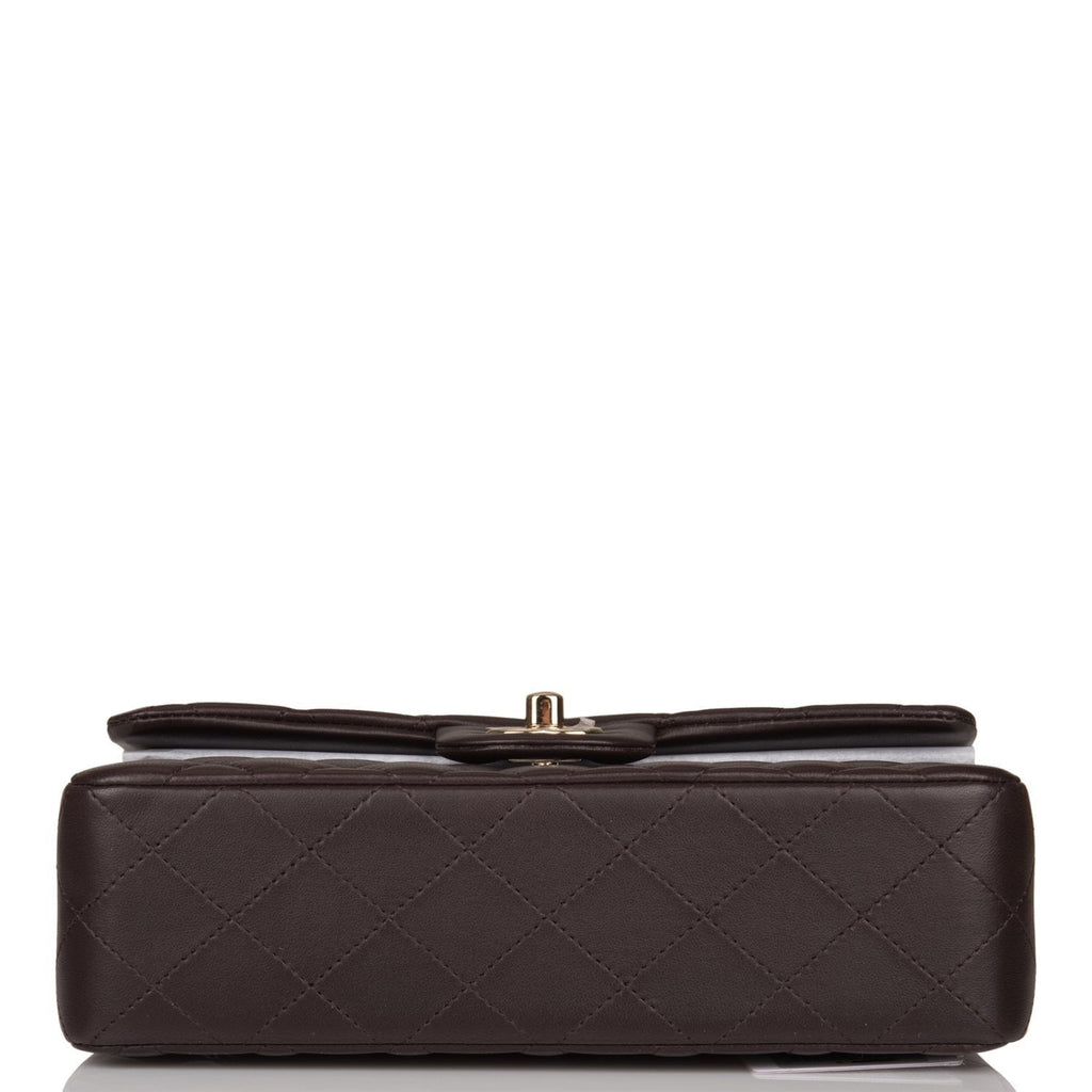 Chanel Small Classic Double Flap Bag Dark Brown Lambskin Light Gold Hardware
