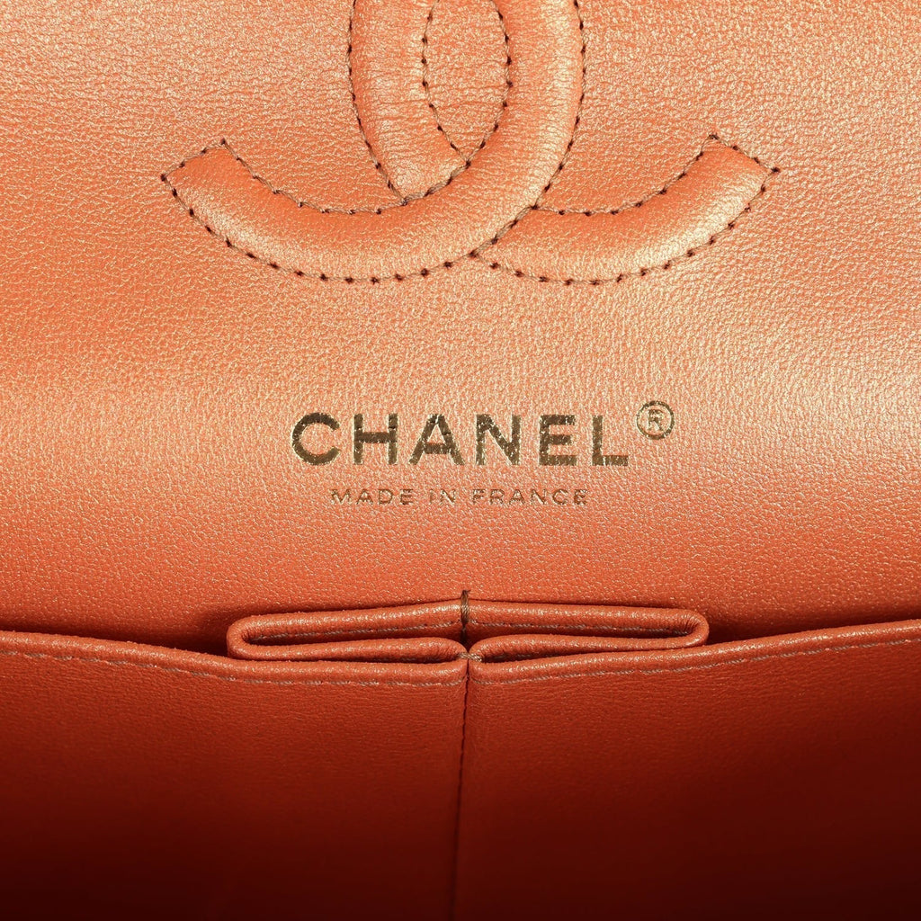 Chanel Small Classic Double Flap Gold Metallic Calfskin Antique Gold Hardware