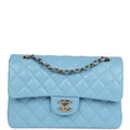 Chanel Small Classic Double Flap Bag Light Blue Caviar Gold Hardware