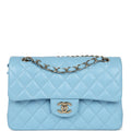 Chanel Small Classic Double Flap Bag Light Blue Caviar Light Gold Hardware