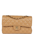 Chanel Small Classic Double Flap Dark Beige Caviar Gold Hardware