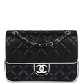 Chanel Small Graphic Frame Flap Bag Black and White Lambskin Light Gold Hardware