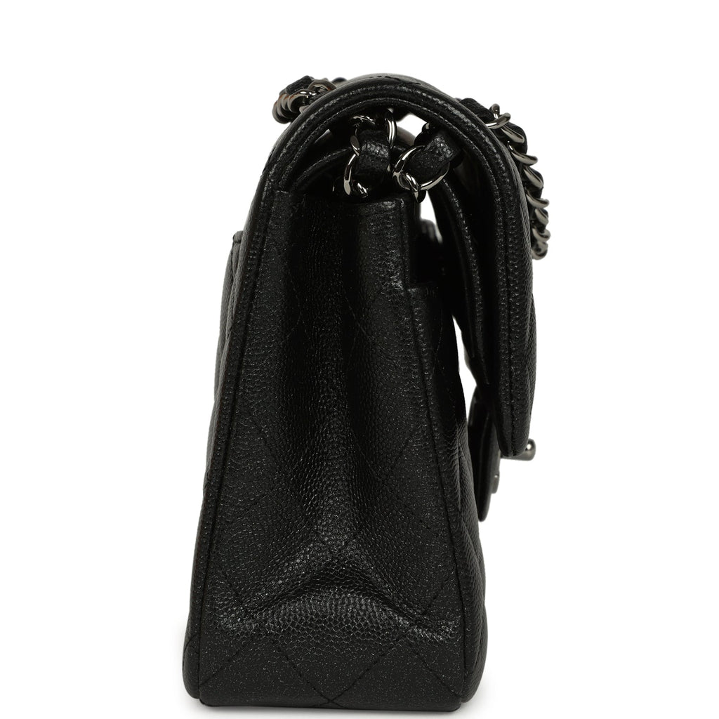 Pre-owned Chanel Small Classic Double Flap Bag Black Iridescent Caviar Ruthenium Hardware