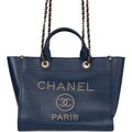 Chanel Small Deauville Shopping Bag Blue Caviar Antique Gold Hardware
