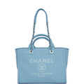 Chanel Small Deauville Shopping Bag Blue Boucle Silver Hardware