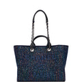 Chanel Large Deauville Shopping Tote Blue Sequin Boucle Silver Hardware
