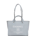 Chanel Small Deauville Shopping Tote Blue Boucle Silver Hardware
