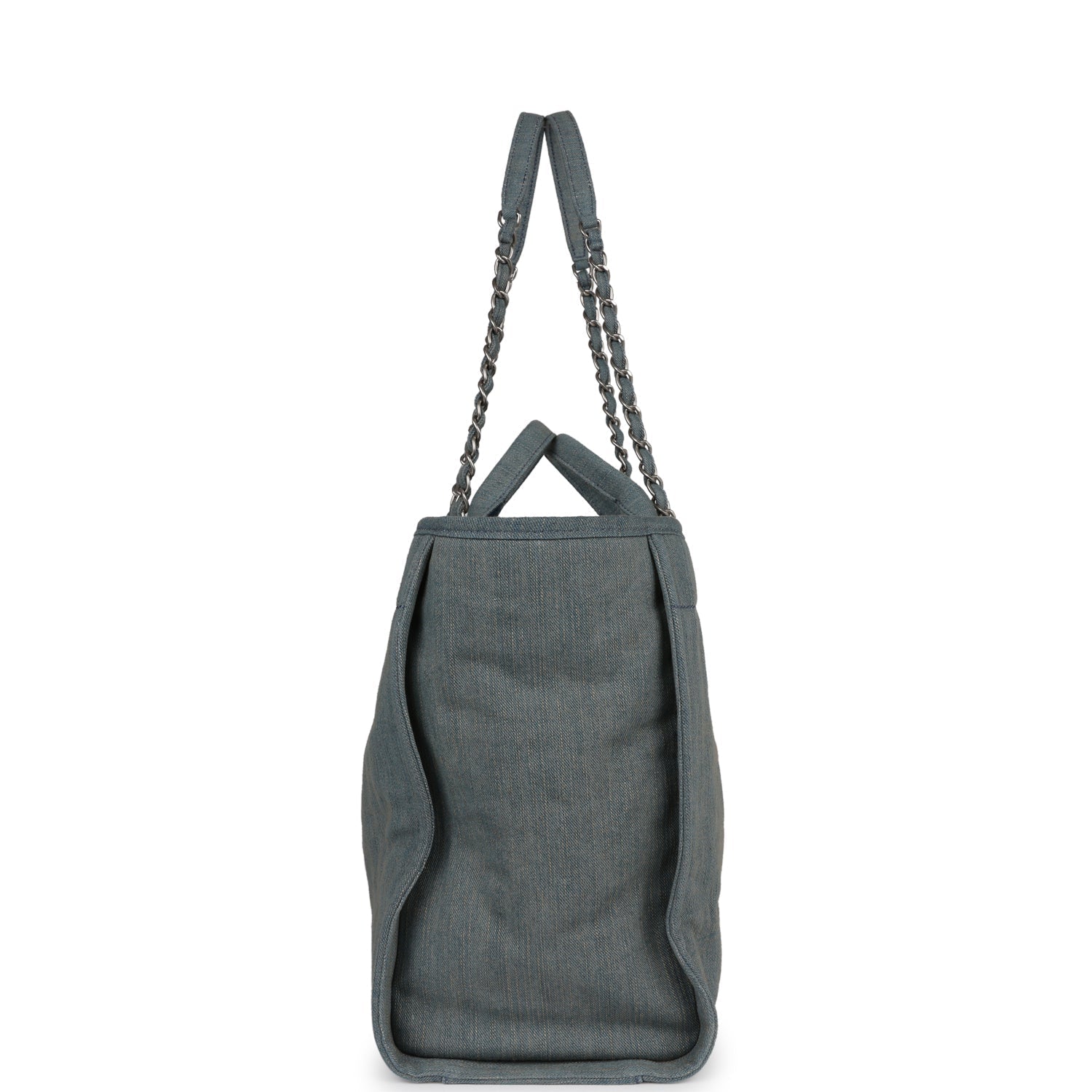 Chanel Large Deauville Shopping Tote Distressed Blue Denim Silver Hardware