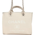 Chanel Small Deauville Shopping Tote Ivory Canvas Light Gold Hardware