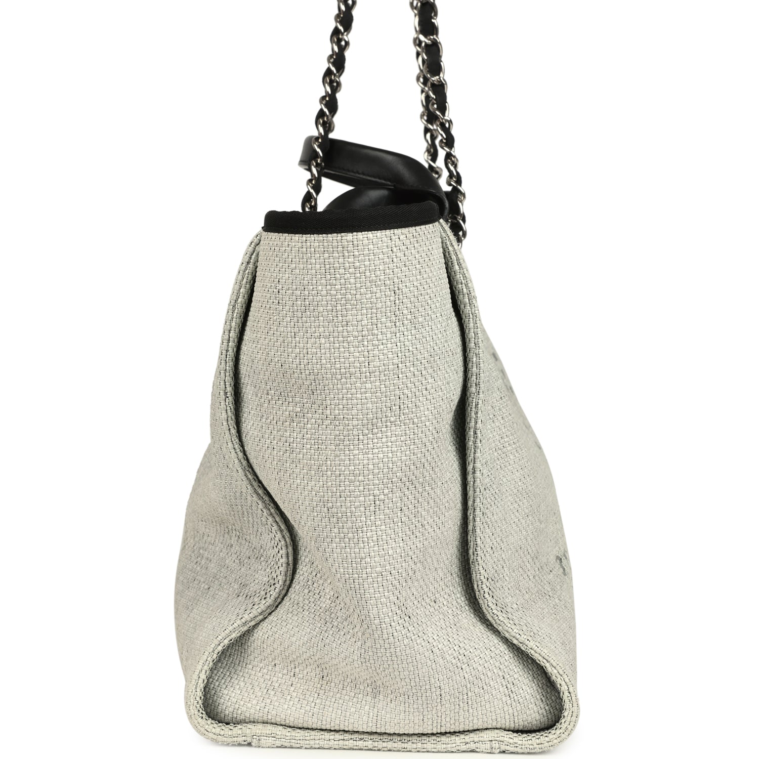 Pre-owned Chanel Medium Deauville Shopping Tote Light Grey Raffia and Canvas Silver Hardware