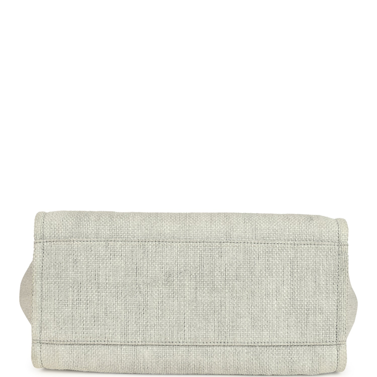 Pre-owned Chanel Medium Deauville Shopping Tote Light Grey Raffia and Canvas Silver Hardware