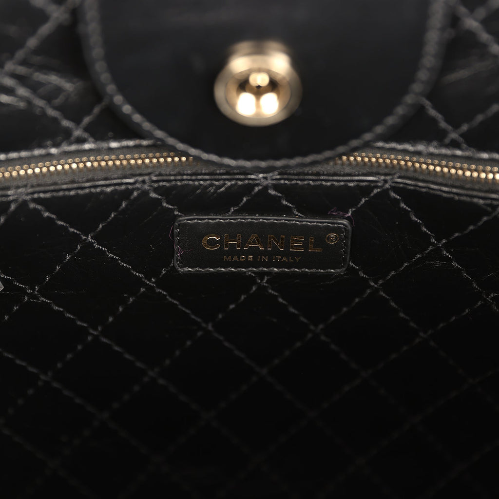 Pre-owned Chanel Medium Deauville Shopping Tote Black Crumpled Calfskin and Tweed Gold Hardware