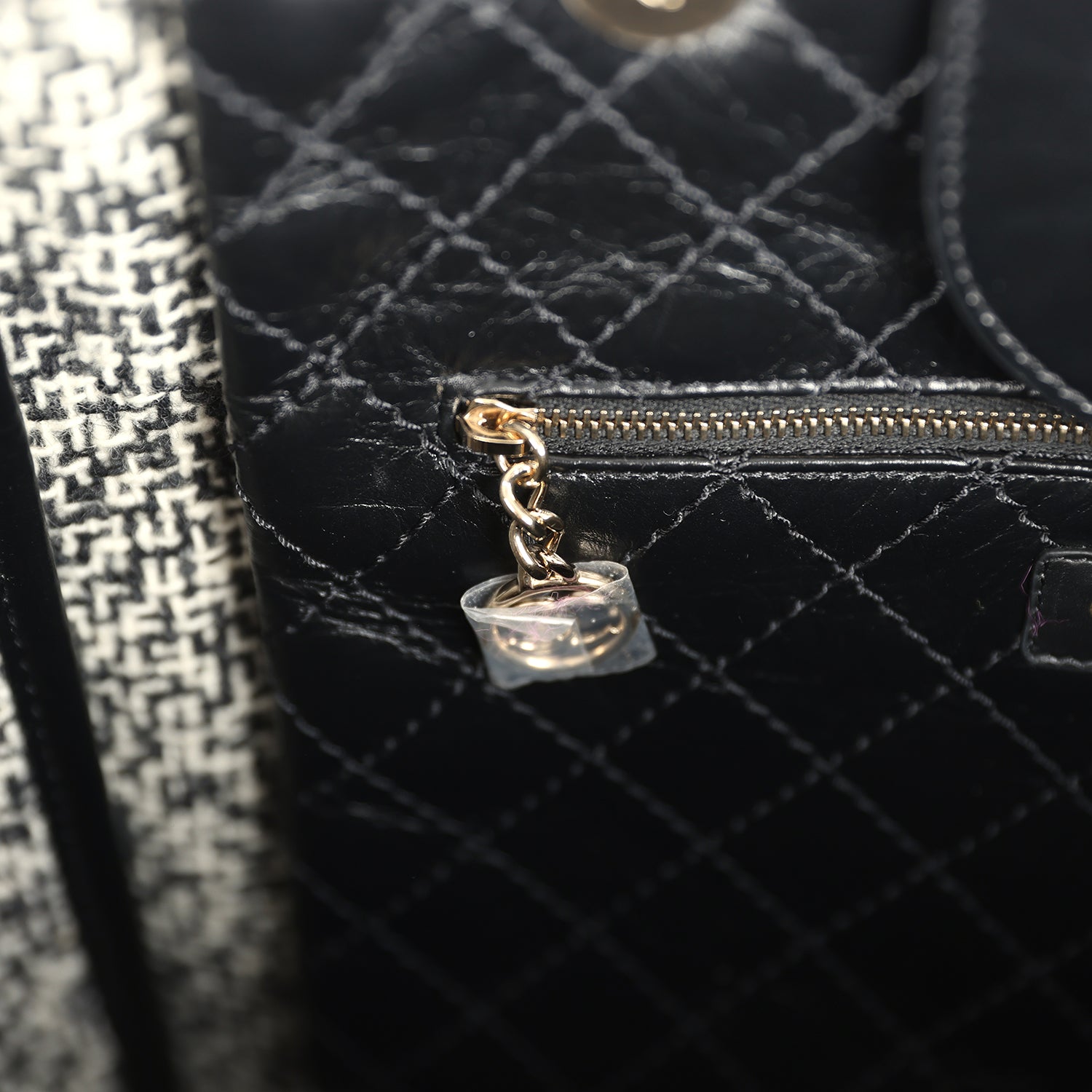 Pre-owned Chanel Medium Deauville Shopping Tote Black Crumpled Calfskin and Tweed Gold Hardware