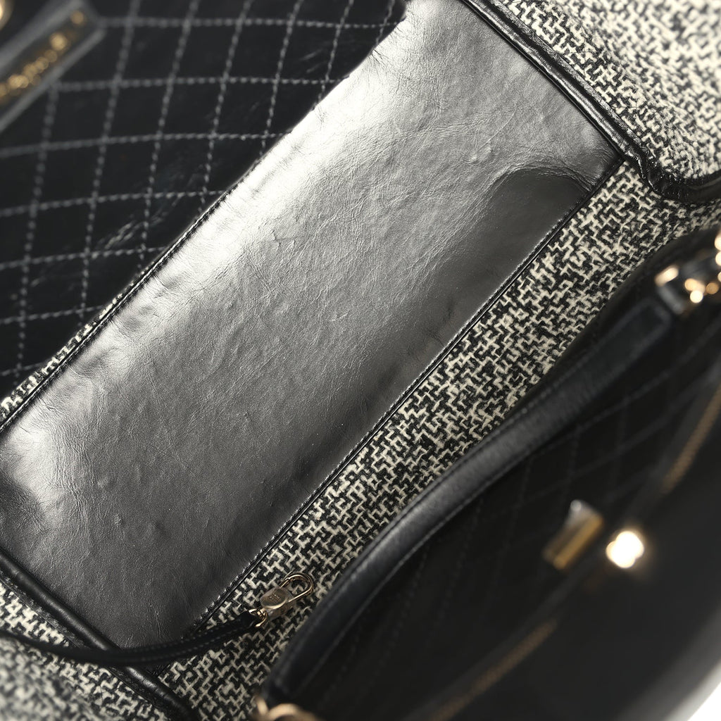 Pre-owned Chanel Medium Deauville Shopping Tote Black Crumpled Calfskin and Tweed Gold Hardware