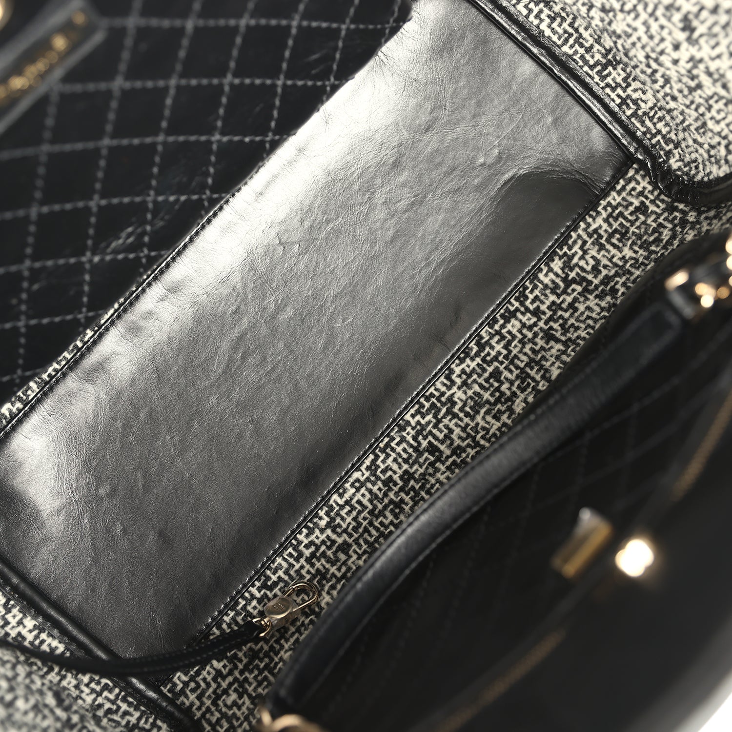 Pre-owned Chanel Medium Deauville Shopping Tote Black Crumpled Calfskin and Tweed Gold Hardware