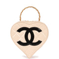 Chanel Vintage Heart Vanity Bag Beige and Black Patent Antique Gold Hardware