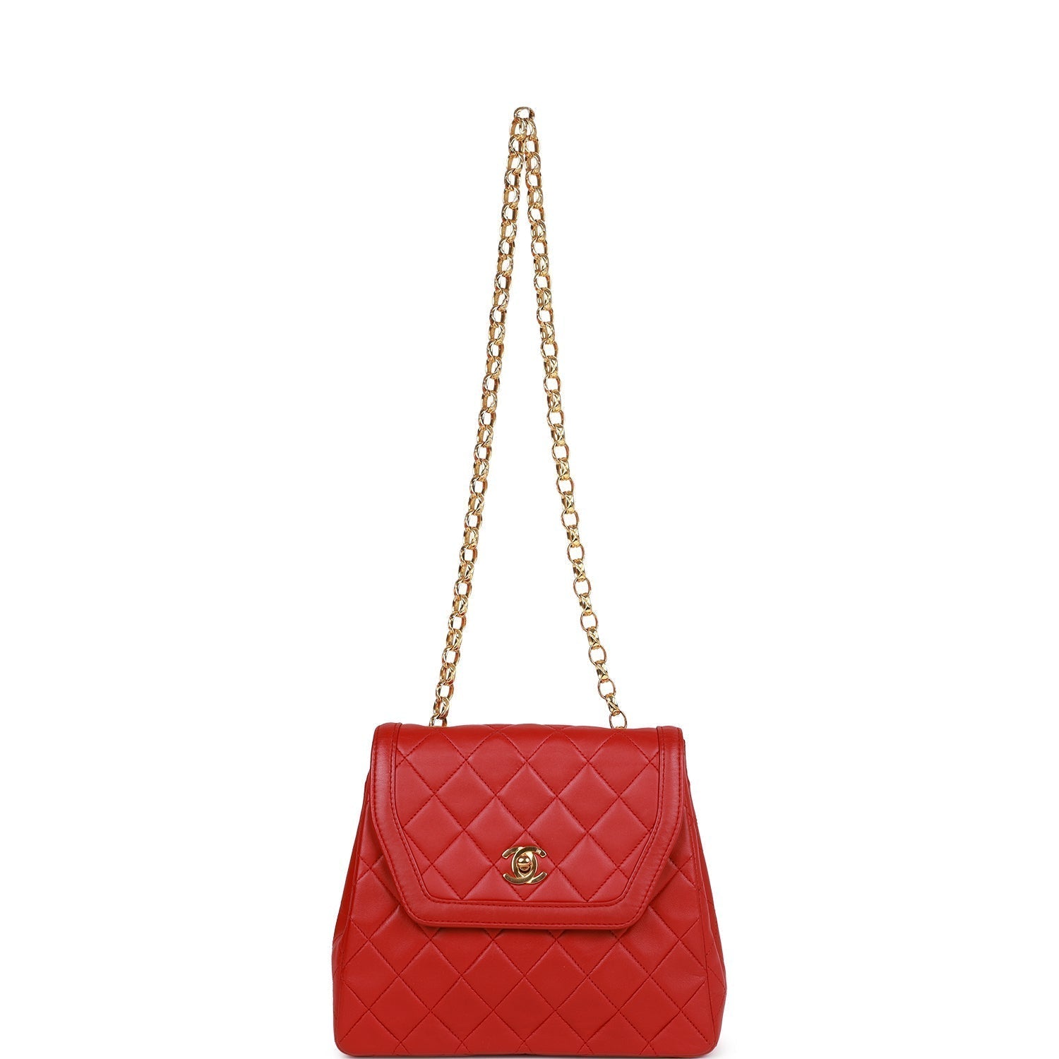 Chanel Vintage Trapeze Flap Bag Red Lambskin Gold Hardware