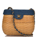 Chanel Vintage Basket Bag Denim and Wicker Gold Hardware