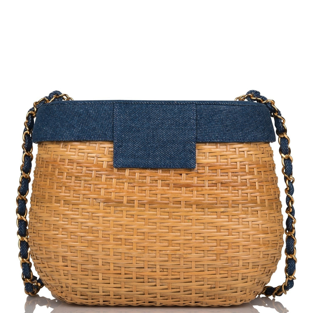Chanel Vintage Basket Bag Denim and Wicker Gold Hardware