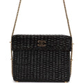 Chanel Vintage Wicker Picnic Basket Bag Black Gold Hardware