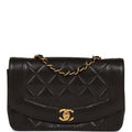 Chanel Vintage Small Diana Flap Bag Black Lambskin Gold Hardware
