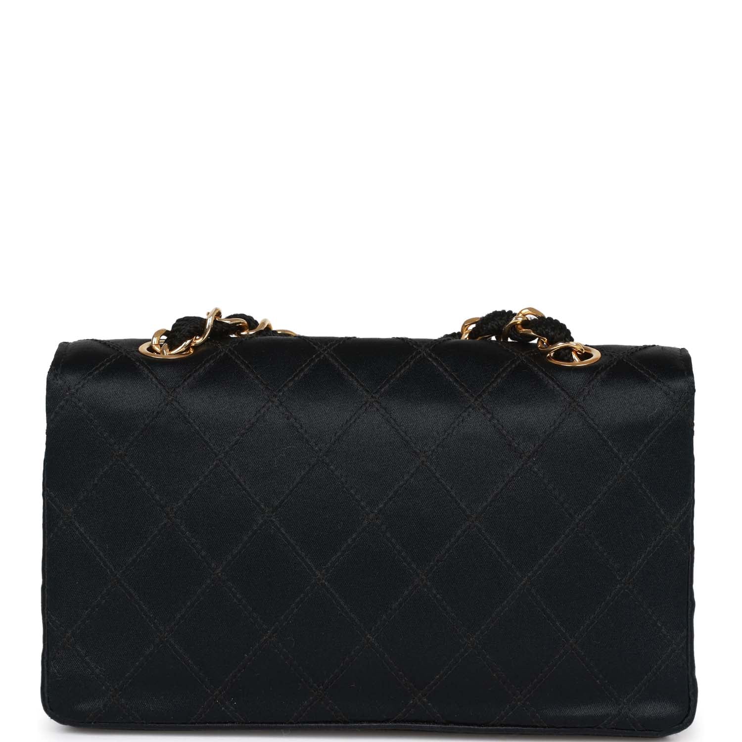 Chanel Vintage CC Shoulder Flap Bag Black Satin Gold Hardware