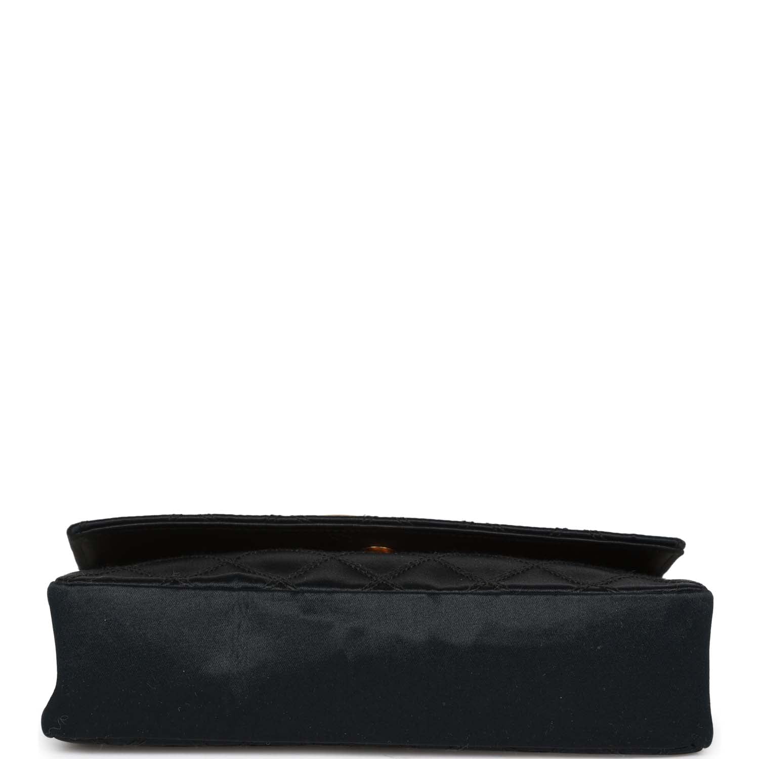 Chanel Vintage CC Shoulder Flap Bag Black Satin Gold Hardware