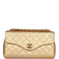 Chanel Vintage Clutch Flap Bag with Handle Gold Metallic Lambskin Gold Hardware