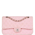 Chanel Vintage Medium Classic Double Flap Bag Pink Tweed Silver Hardware