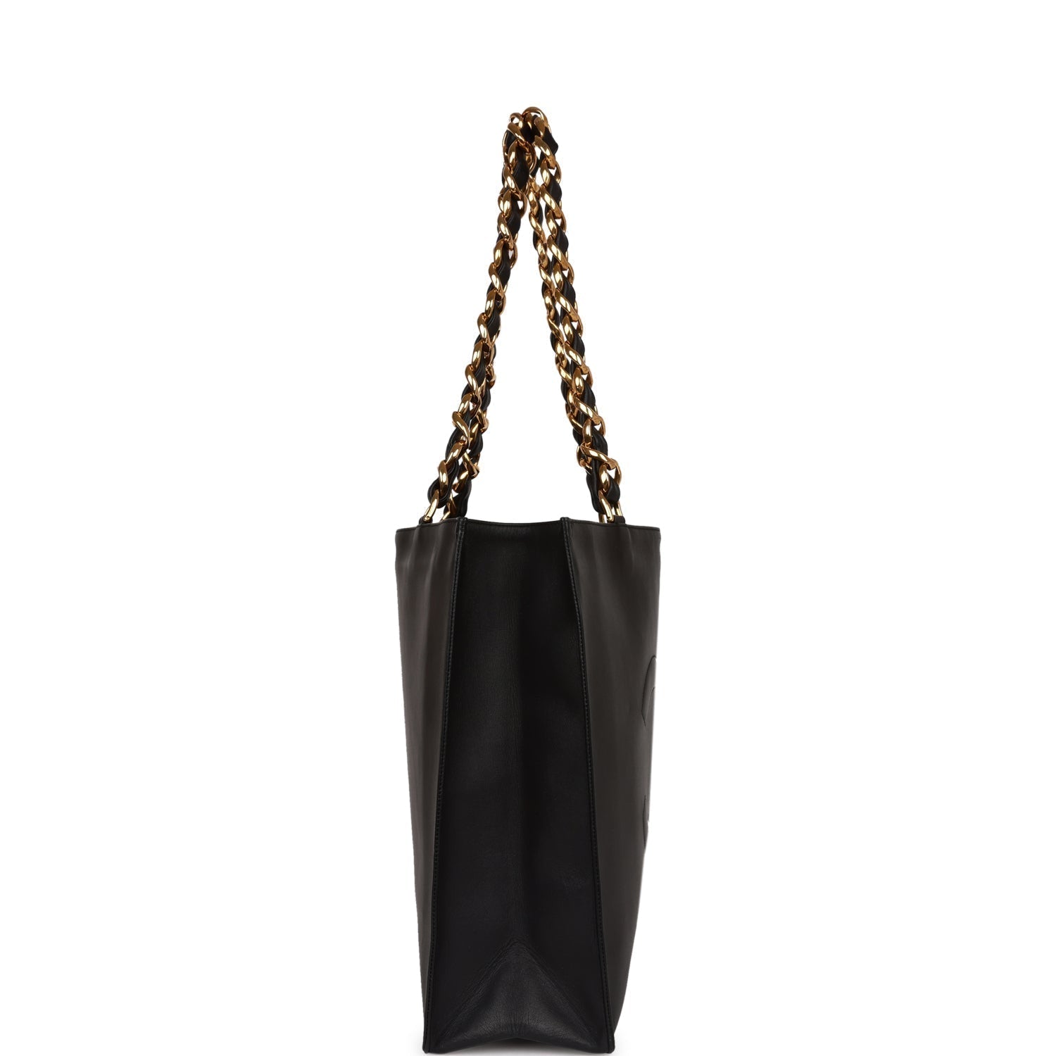 Chanel Vintage CC Chain Shopping Tote Bag Black Lambskin Gold Hardware