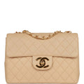 Chanel Vintage Jumbo Flap Bag Beige Lambskin Gold Hardware