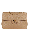 Chanel Vintage XL Maxi Flap Bag Beige Lambskin Gold Hardware