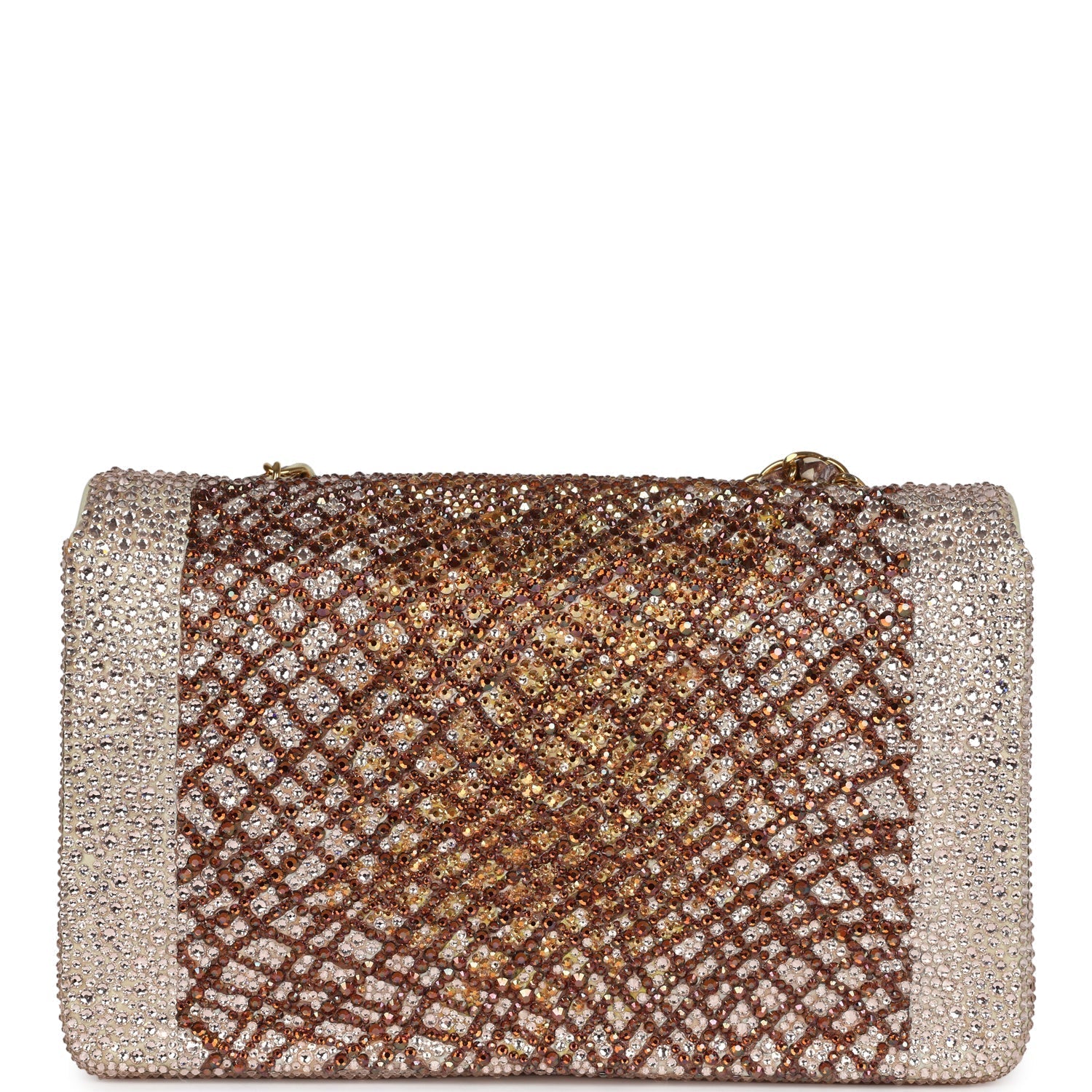 Custom Swarovski Crystal Chanel Vintage Medium Diana Flap Bag Beige Lambskin Gold Hardware
