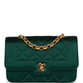 Chanel Vintage Mini Flap Bag Green Satin Gold Hardware