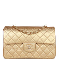 Chanel Vintage Small Classic Double Flap Bag Gold Metallic Lambskin Gold Hardware