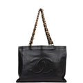 Chanel Vintage CC Chain Shopping Tote Bag Black Lambskin Gold Hardware