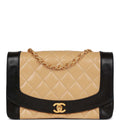 Chanel Vintage Medium Diana Flap Bag Black and Beige Lambskin Gold Hardware