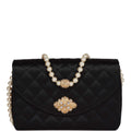 Chanel Vintage Gripoix Pearl Chain Bag Black Satin Gold Hardware