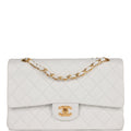 Chanel Vintage Medium Classic Double Flap Bag White Lambskin Gold Hardware