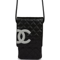 Chanel Vintage Cambon Messenger Crossbody Black and Grey Calfskin Silver Hardware