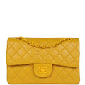 Chanel Vintage Small Classic Double Flap Bag Yellow Lambskin Yellow Hardware