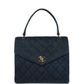 Chanel Vintage Envelope Flap Top Handle Handbag Dark Blue Denim Gold Hardware