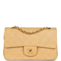 Chanel Vintage Small Classic Double Flap Beige Lambskin Gold Hardware