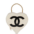 Chanel Vintage Heart Vanity Bag White and Black Patent Antique Gold Hardware