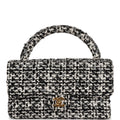 Chanel Vintage Kelly Parent Flap Black and White Sequin Tweed Gold Hardware