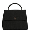 Chanel Vintage Kelly Top Handle Bag Black Denim Gold Hardware