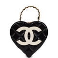 Chanel Vintage Heart Vanity Bag Black and White Patent Antique Gold Hardware